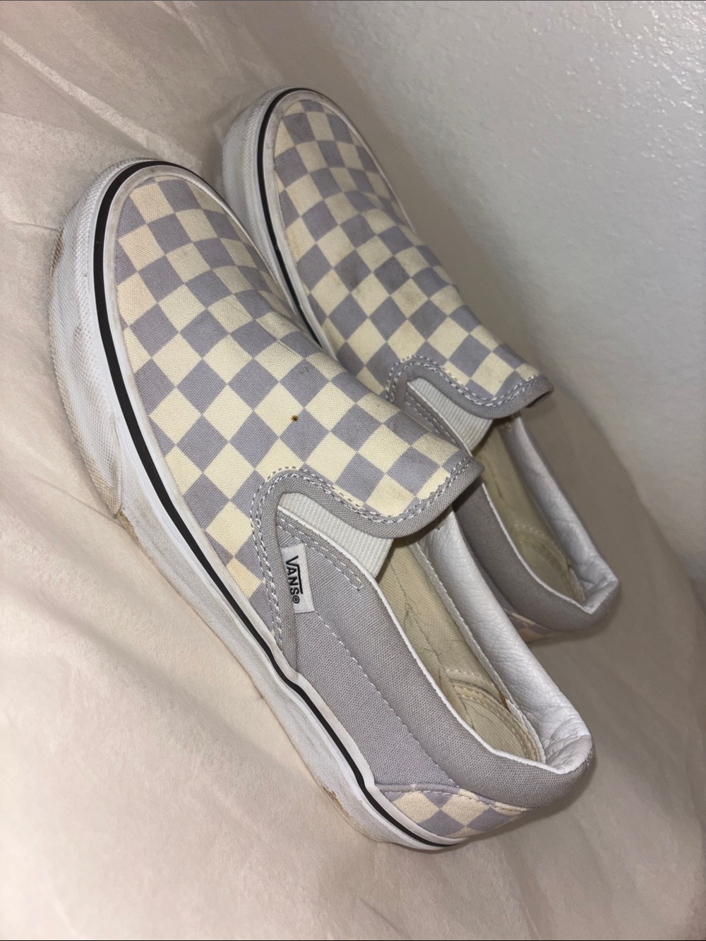 Vans Slip-On Checkerboard in Bluish/Gray & Cream Women’s 8 Men’s 6.5